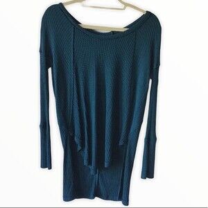 Free People Ventura Long Sleeve Knit Thermal Sweater Hunter Green XS